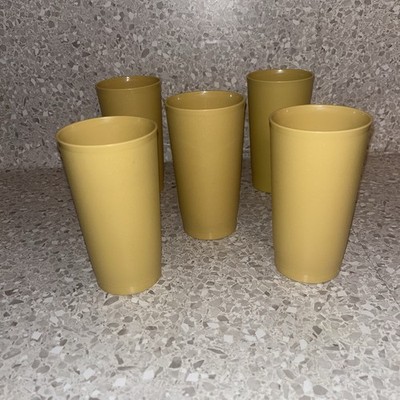 Vintage Tupperware Tumblers Harvest Gold Set of 5 Stackable 12 ounce Cups #873