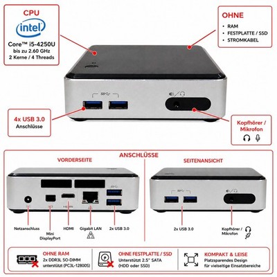 ️ Intel NUC D54250WYK Mini-PC Intel Core i5-4250U HDMI DP Mit Netzteil#G54
