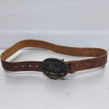 1977 Hesston Belt Buckle National Finals Rodeo Bull Riding NFR W/Embossed Belt