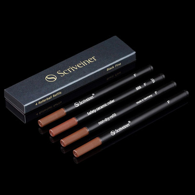 Scriveiner Rollerball Refill Black Fine - 4 Rollerball Refills Designed for Scri