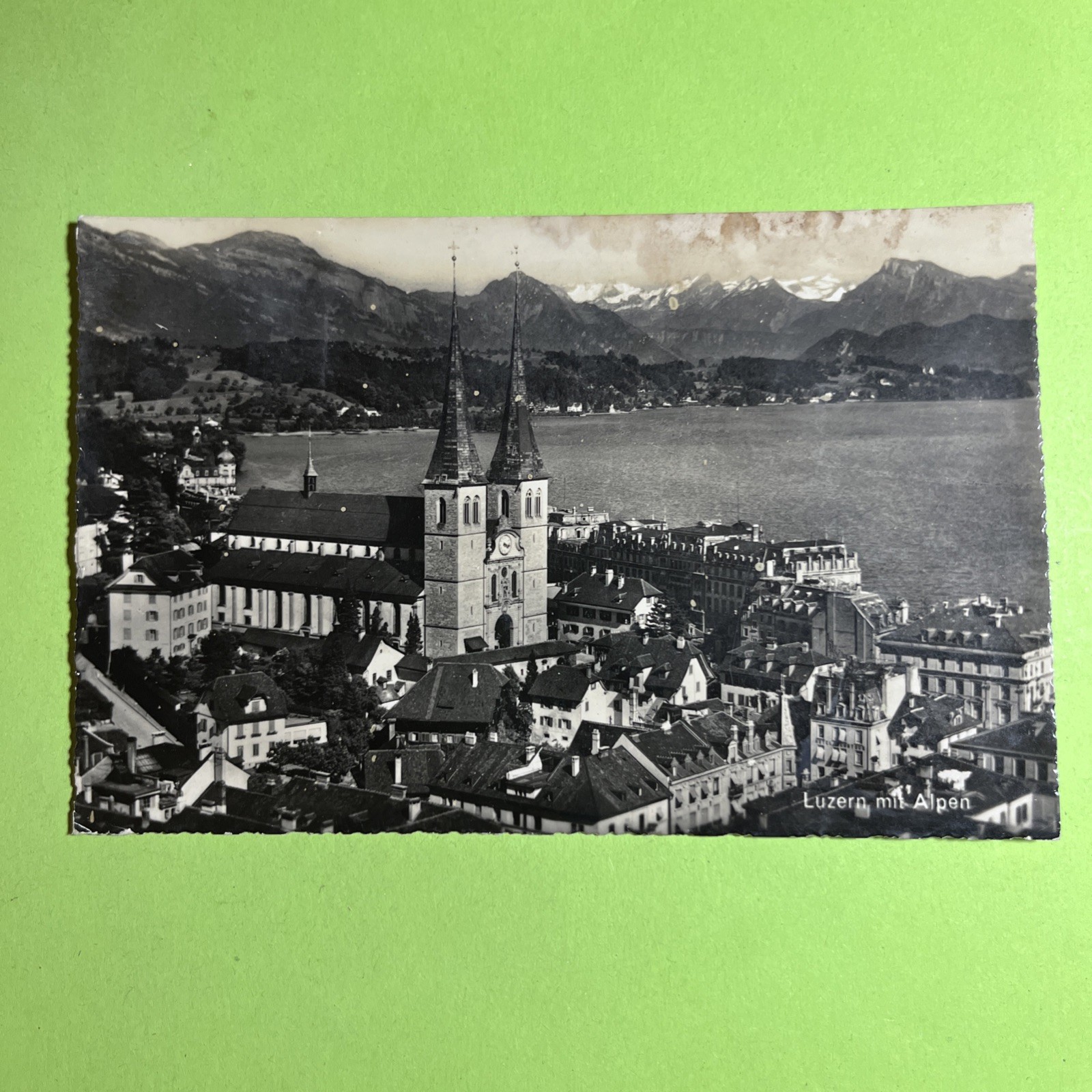 LUZERN MIT ALPEN VIAGGIATA  BIANCO E NERO - CARTOLINA PICCOLA