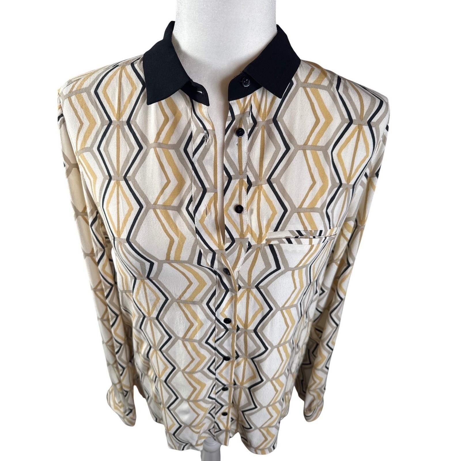 ZARA Basic Geometric Print Button Down Long Sleev… - image 5