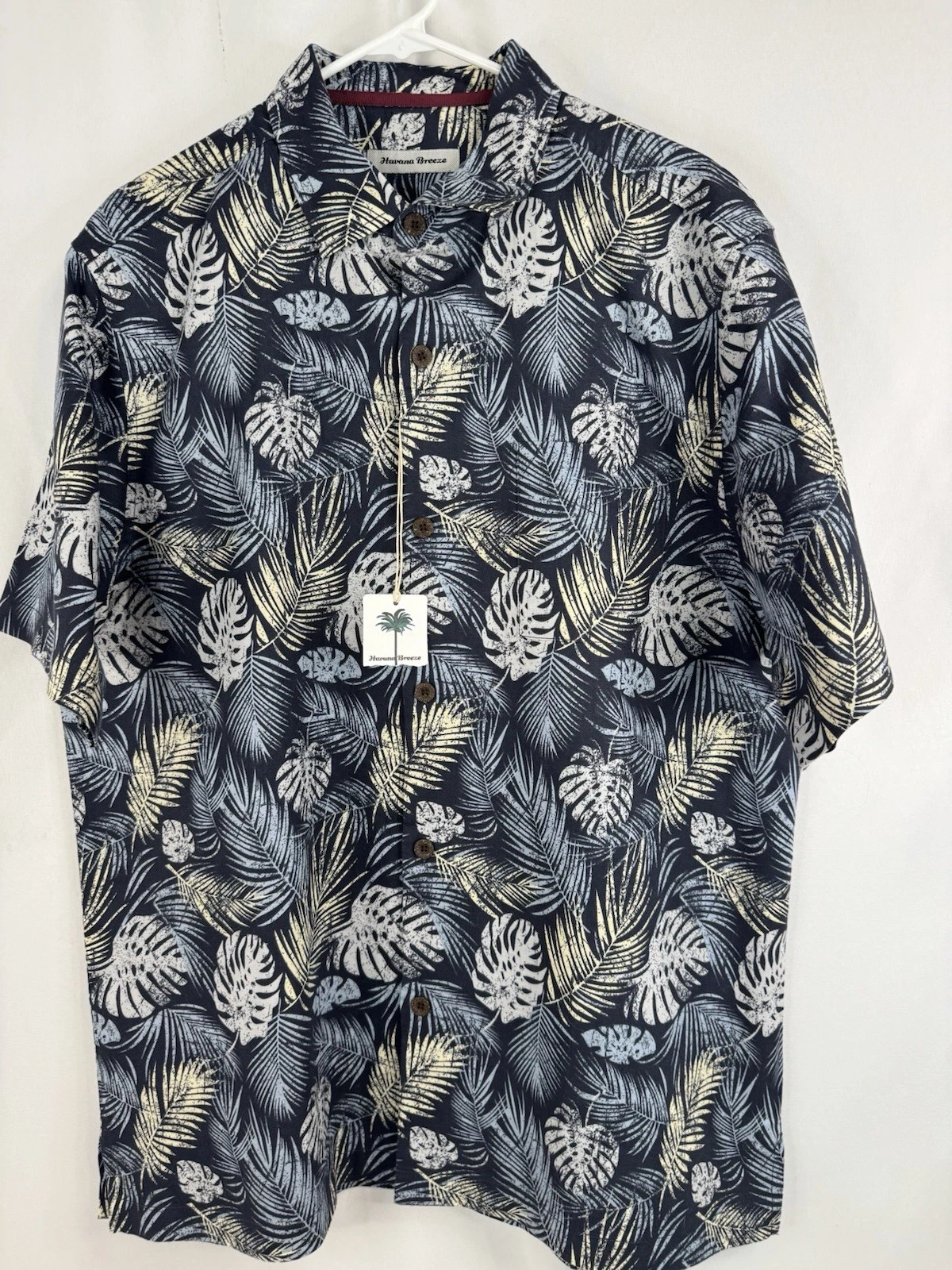 Havana Breeze Men’s SS Banana Floral Linen Blend Button Up Shirt-L-NWT