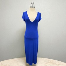 See You Monday Women's Royal Blue V-Neck Bodycon Midi Dress D7657 Large