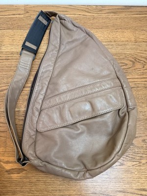 AmeriBag Healthy Back Bag Leather Traveler Sling Backpack Crossbody Taupe