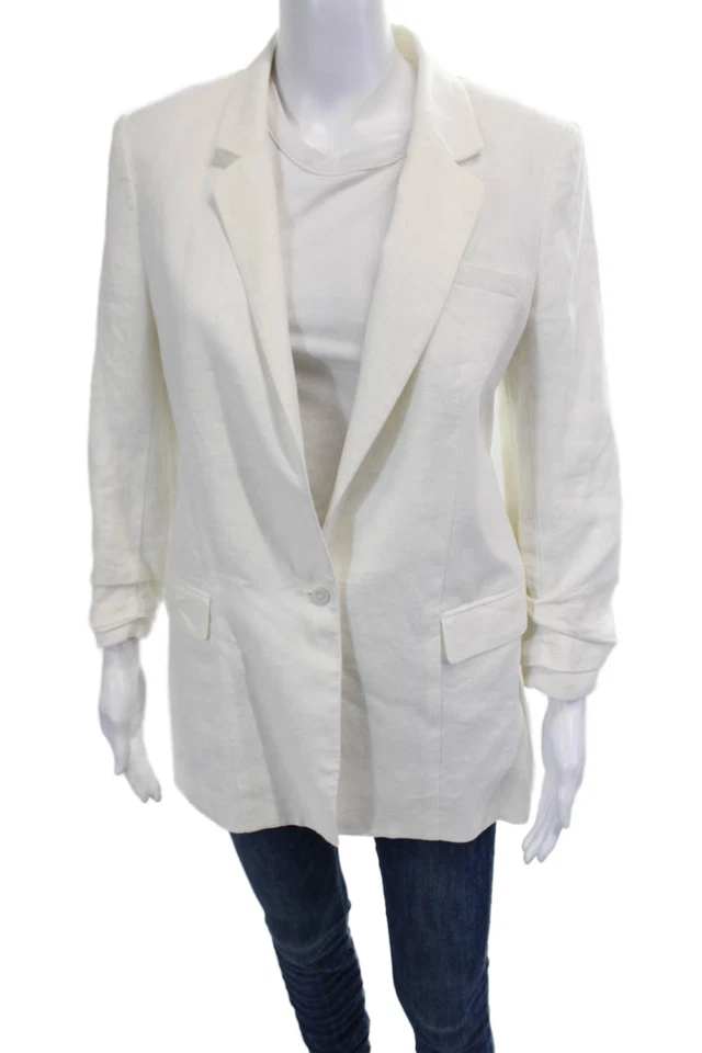 Chaqueta Blazer Joie Mujer Un Botón Muescas Solapa Tejida Lino Blanca Talla 6 Foto 3 de 4