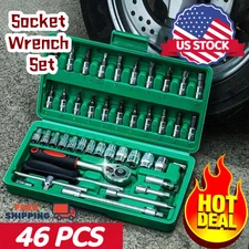46 Pcs Socket Wrench Set 1/4" Drive Ratchet Metric Kit Garage Car Repair Tool US