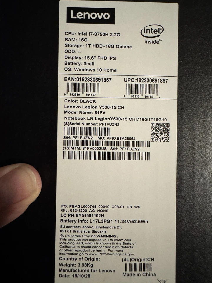 Portátil Lenovo Legion Y530-15ICH Foto 4 de 4