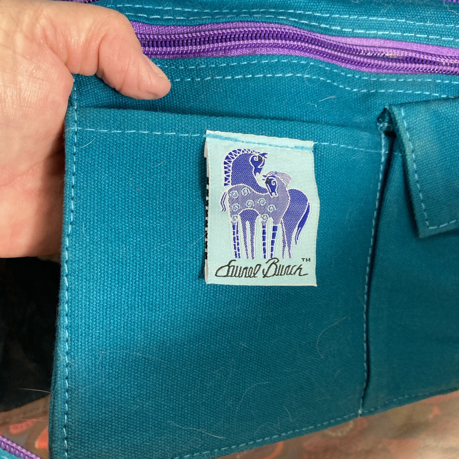 Sun N Sand Large Canvas Tote Bag Laurel Burch Floral Print End Pockets Zippered