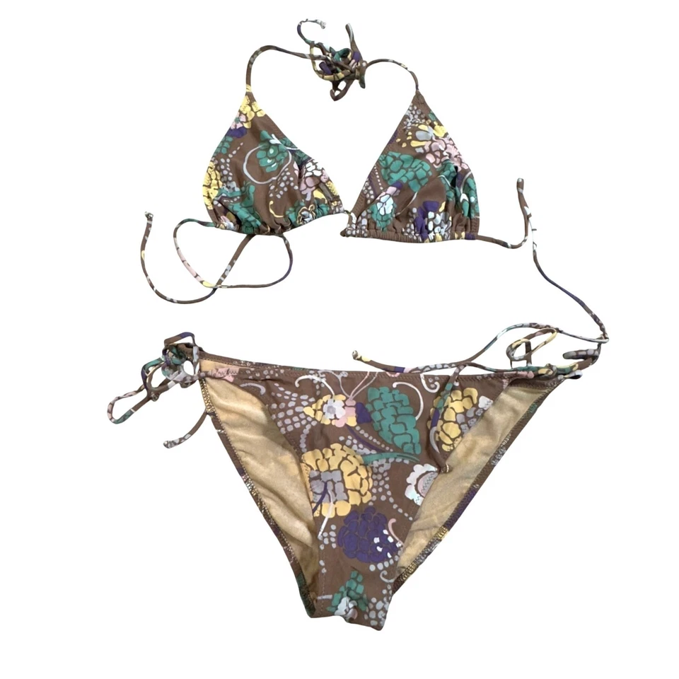 Missioni Swim 42/6 Floral Print Triangle String Bikini Swimsuit Multicolor Brown - Image 2 of 4