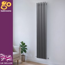 Modern Designer Grey Vertical Radiator Double Column Oval Panel 1800 x 350mm