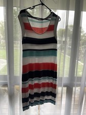 Striped Tank Dress Size 12 Red Teal Black White Sleeveless Stretch Summer Dress