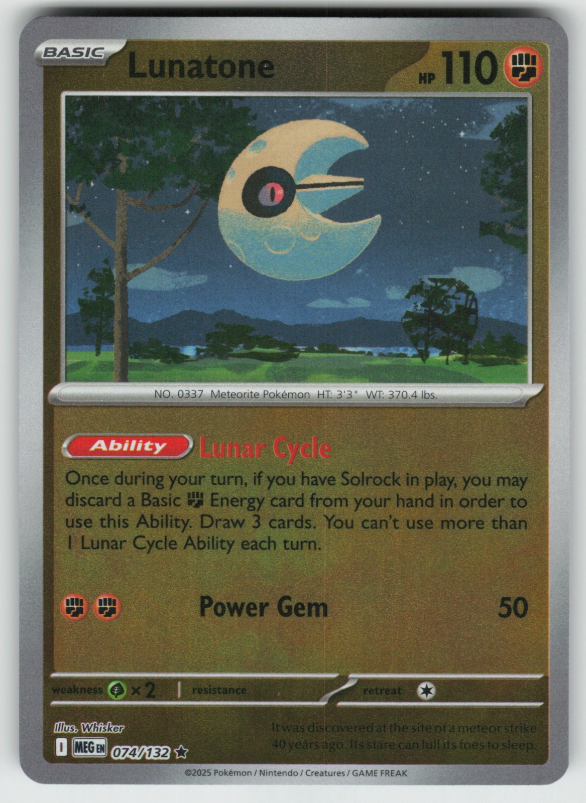 Pokemon Lunatone Rare Reverse Holo ME01: Mega Evolution 074/132 NM