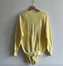 Vintage 80s Pale Yellow Sweatsuit Made in USA Women  s Large Cotton Set