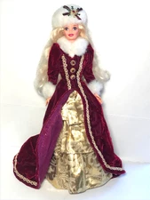 Vintage 1996 Happy Holidays Christmas Barbie Doll #15646 Burgundy Dress