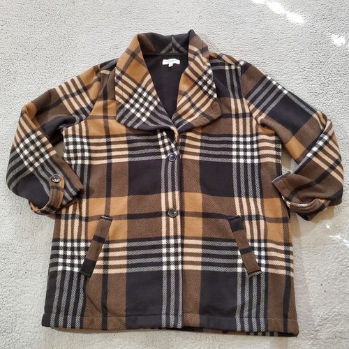 Ellen Reyes Jacket Coat Womens 2X Brown Black Pockets Button Fleece Casual