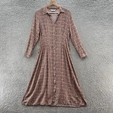 Last Queen Dress 6 Beige Rust Black Geo Shirt Dress Flowy Fit Flare Retro Midi