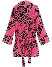 Victorias Secret PINK Logo Print Robe NWT Plush Fleece Belted Short M/L