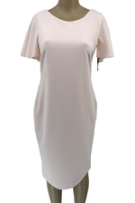 Calvin Klein Ruffle V Back Flutter Sleeve Sheath Dress Size 12 Pink Event New