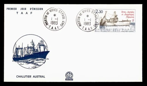 DR WHO 1983 FRENCH ANTARCTIC FSAT FDC CHALUTIER AUSTRAL SHIP 2.30 w29427