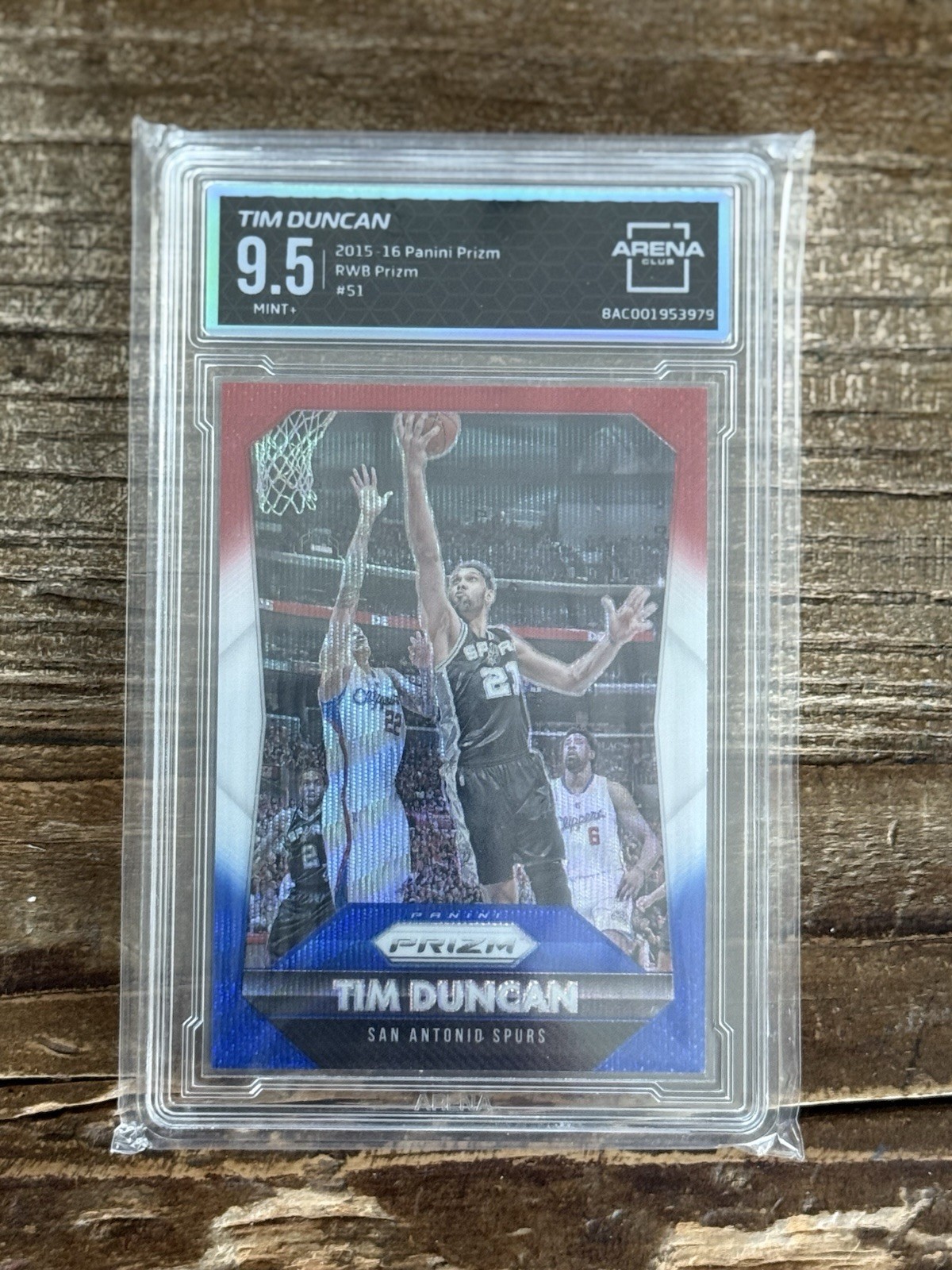 2015 Panini Prizm Red/White/Blue Tim Duncan #51 AC 9.5