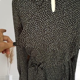 Lise Charmel France Maxi Dress Sz S Long Sleeves Black Tiny Print Modest Rare