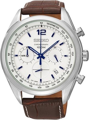 SEIKO SSB095P1 Chronograph, 100m water resistance, genuine leather strap Men's