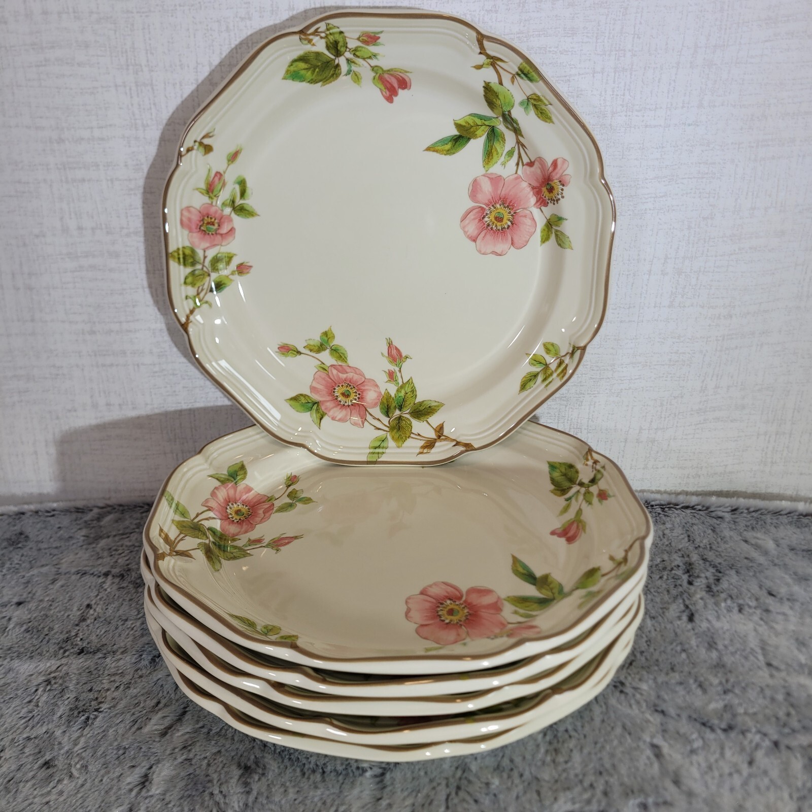 Of 6 Mikasa Heritage Dinner Plates 11" Rose Petals F2003 Fine China Y2k