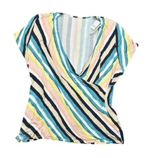 NEW Lane Bryant 26/28 Plus Size Blouse Multicolor V Neck Illusion Collection