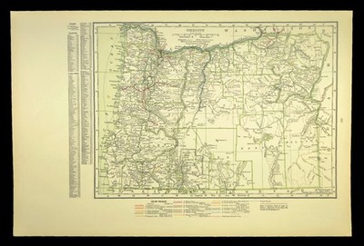 Antike Karte von OREGON Eisenbahnkarte 1914 ORIGINAL Atlaskarte OWR&N RR DATIERT