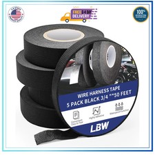 5 Rolls 3/4 Inch x 50 FT Automotive Wire Harness Cloth Electrical Tape Heat P...