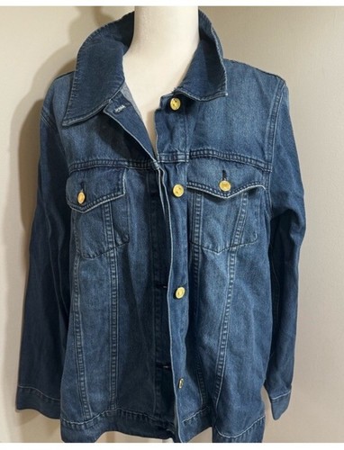 MICHAEL KORS Admiral Blue STONE WASH Gold Button Denim Jean Jacket Size 2XL - Picture 4 of 13