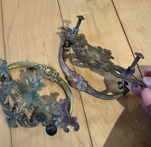 Antike verzierte viktorianische Messing Schubladen Schrankgriffe komplettes Set mit 2 Beschlägen - Bild 8 von 8