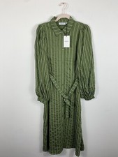 MSCH Dress Size 8 UK Khaki Green Striped Oversized Midi Shirt BNWT Relaxed