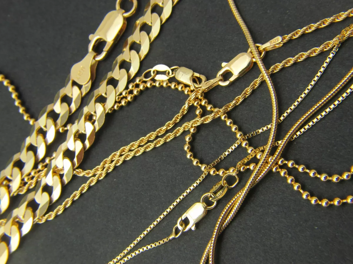 Solid gold over Sterling Silver Box Chain / Snake Chain/ Rope