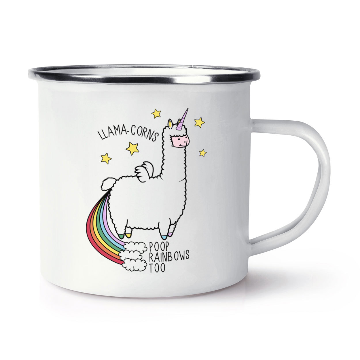 Llama-corns Poop Rainbows Too Retro Enamel Mug Cup - Unicorn Magical Funny