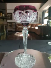 Wine Hock glass Amethyst Purple Cut clear Crystals Val Saint Lambert Saarbrucken