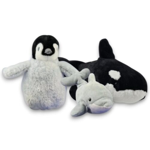 3 Sea World Orca Whale Penguin Bottlenose Dolphin Stuffed Animal Toys Plush Lot - Picture 1 of 11