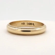 14k Gold Wedding Band Unisex Thumb Ring Milgrain Edge 4mm