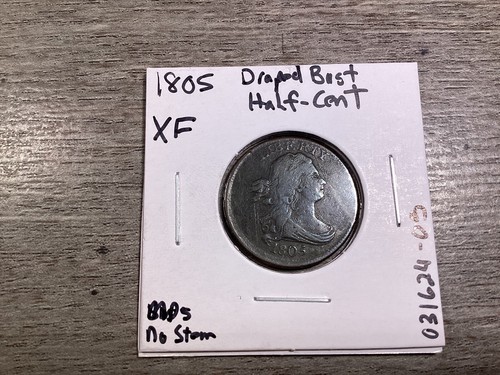 1805 - Drapierte Büste - "Half Cent" US-Münze - Medium 5/Stiellos - sehr guter Zustand 031624-05