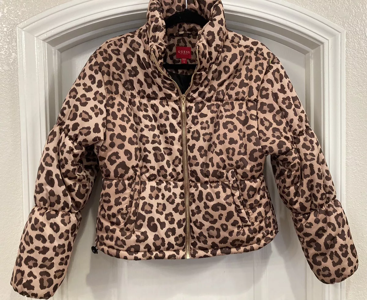 Trofast elektronisk sammensmeltning GUESS Women&#039;s Cropped Puffer Jacket Leopard Print Coat NWOT Size M |  eBay