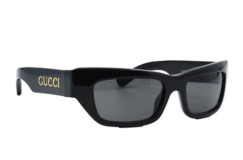 Gucci GG0291S Men Sunglasses Oversized Shield Black Gold Metal