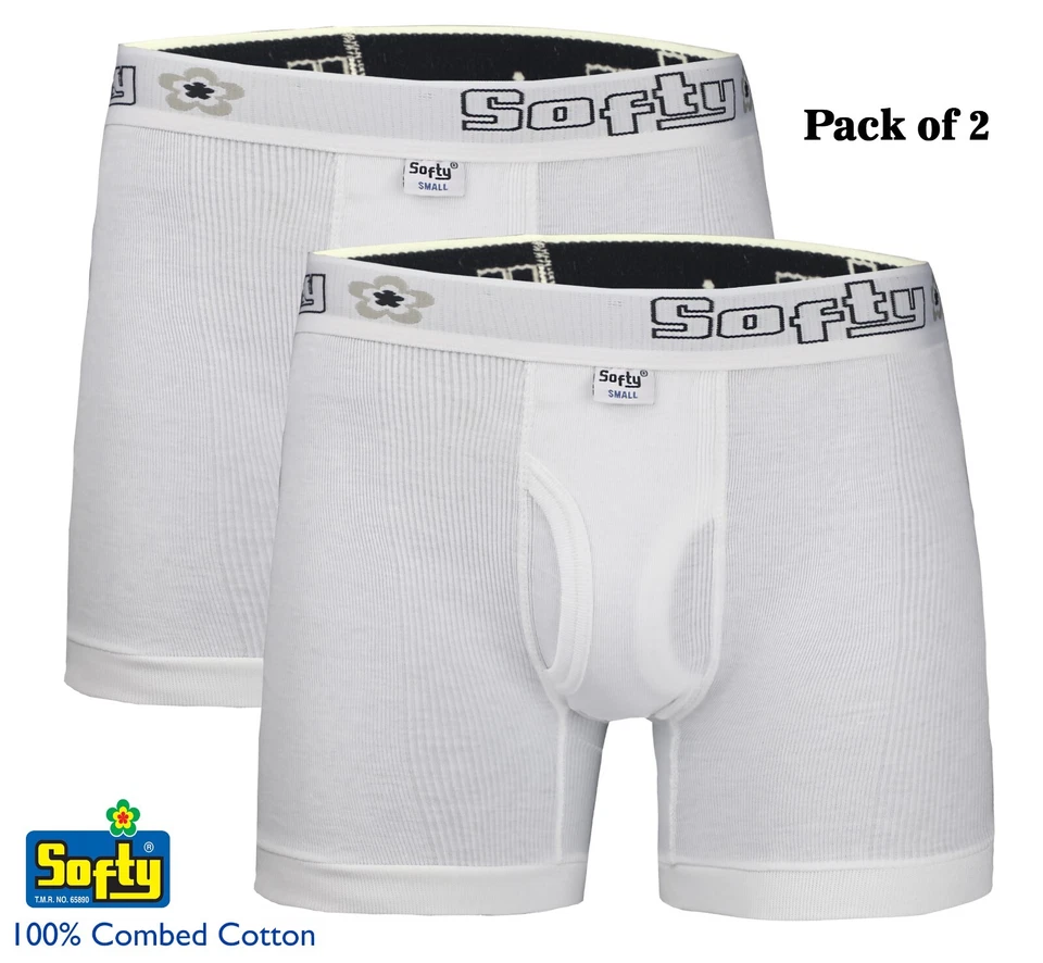 SOFTY® 2 PIECE PACK MENS RIB FABRIC DESIGNER COTTON BOXER SHORTS UNDERWEAR