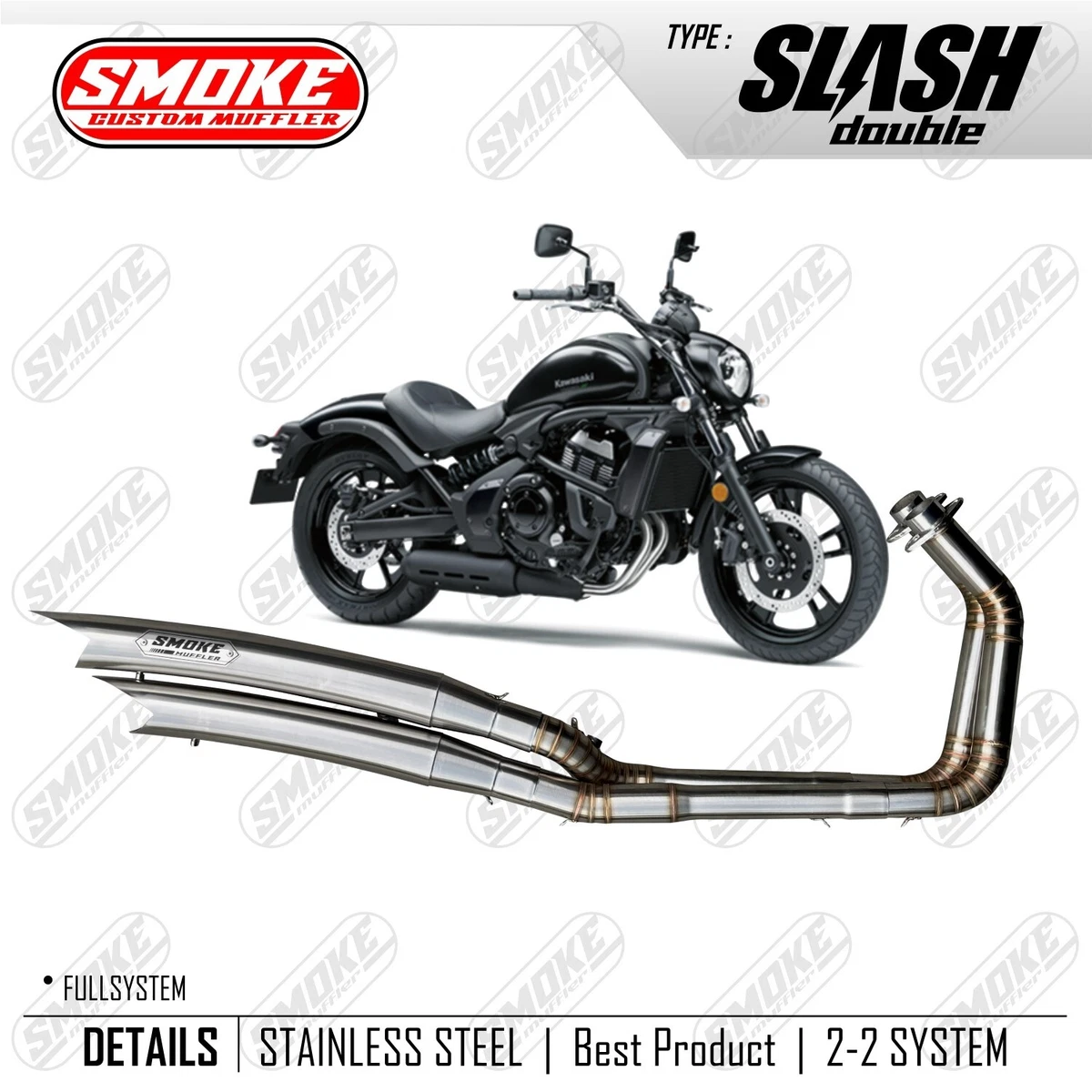 Custom Exhaust For Kawasaki Vulcan 650 S DUAL Curved Muffler Model