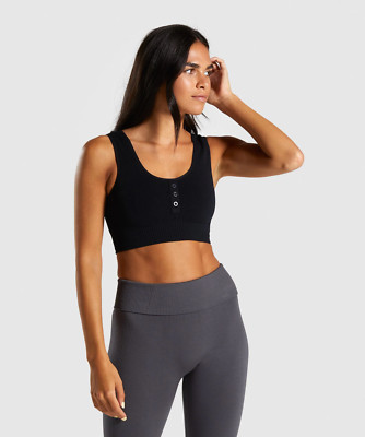 GYMSHARK POWER DOWN CROPLETTE BLACK SPORT BRA CROP TOP LULULEMON ALO BANDIER