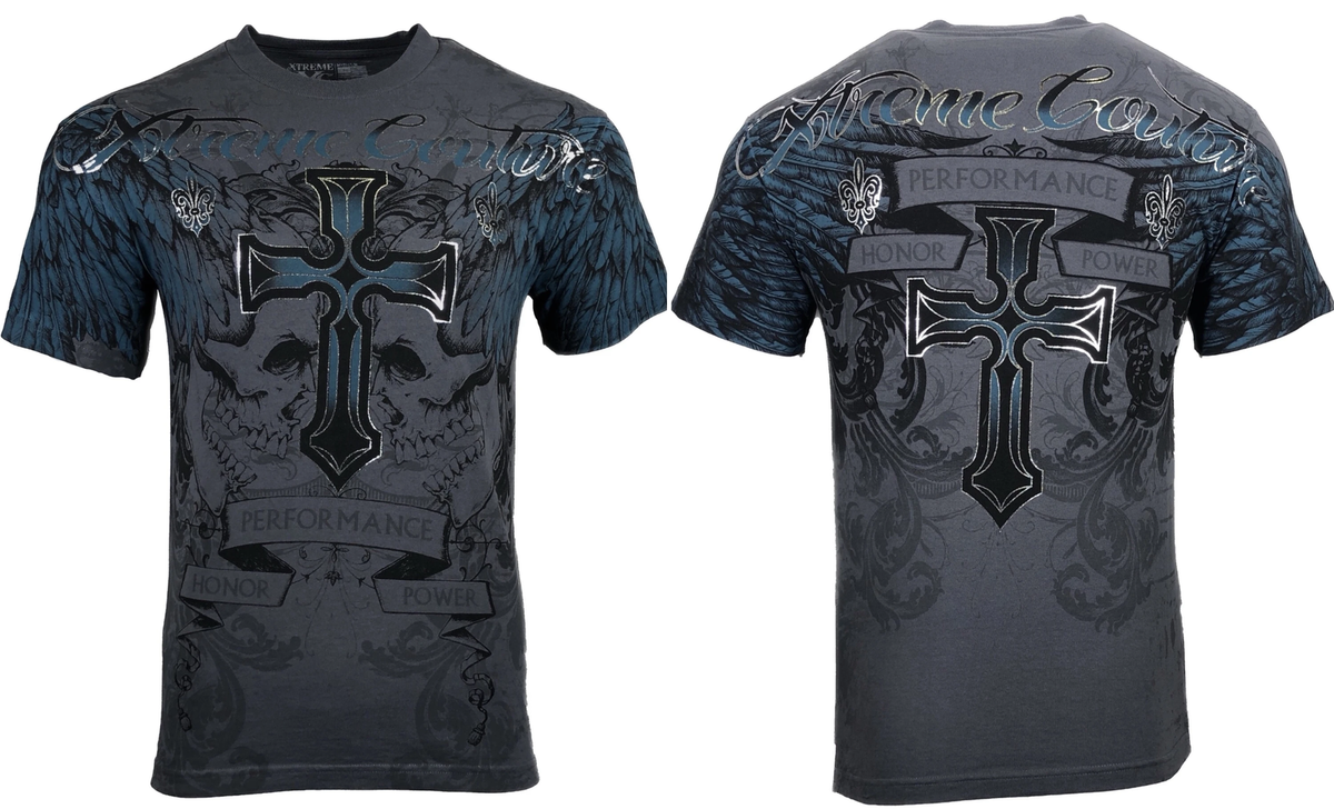 XTREME COUTURE by AFFLICTION Men's T-Shirt CARNIVORE Skulls Cross