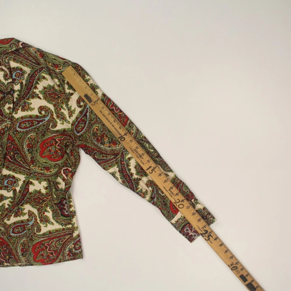 Camisa feminina Talbots 100% seda com botões tamanho 12 paisley colorida manga longa - Imagem 4 de 4