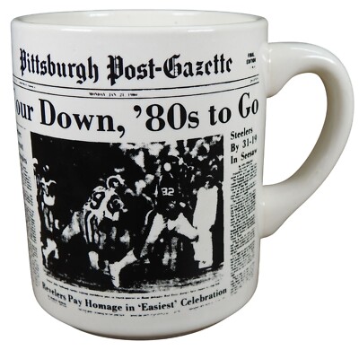 Vintage 1980 PIttsburgh Steelers Super Bowl XIV Four Down, 80s to Go Coffee Mug