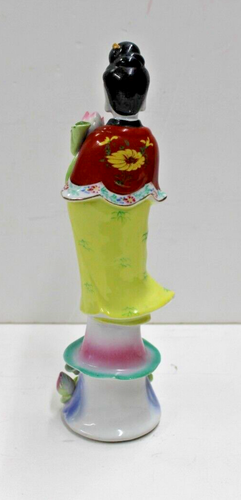 Chinese Quan Yin Figure Sculpture Porcelain Lotus Flower Signed 9.5" Vintage - Picture 4 of 7