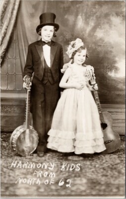Harmony Kids from North of 62 Children Musicians Guitar Banjo RPPC Postcard G56